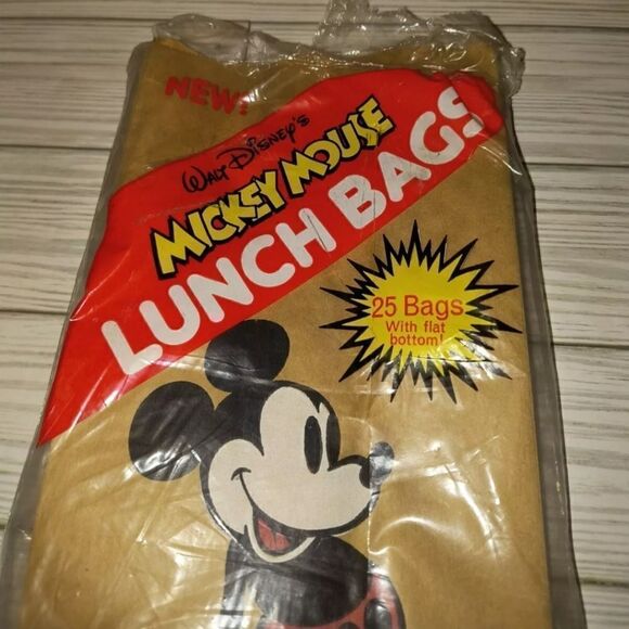 Walt Disney's Vintage Mickey Mouse Lunch Bags Brown Flat Bottom Open Packaging - Picture 3 of 9